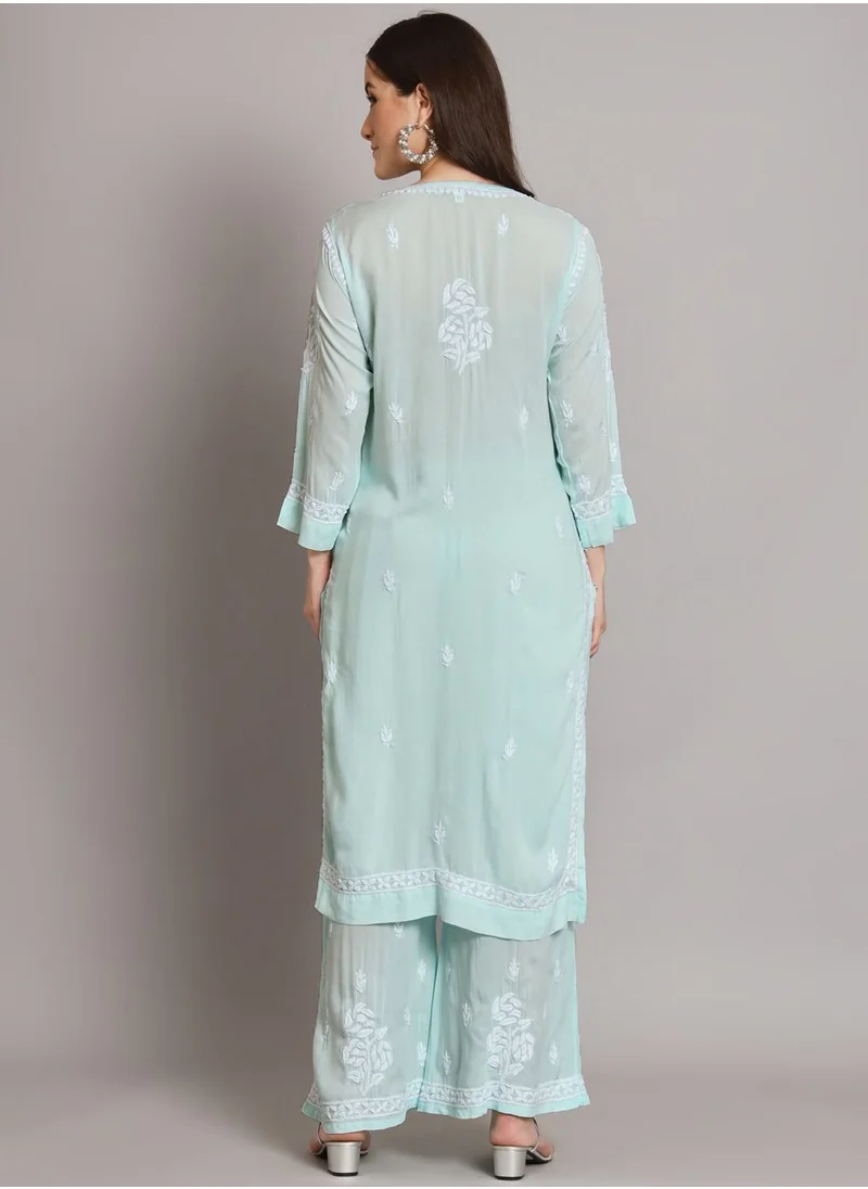 Alaya Hand Embroidered Chikan Modal Straight Kurta Palazzos AL3668