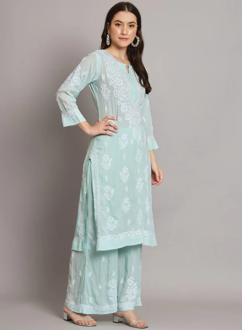 Alaya Hand Embroidered Chikan Modal Straight Kurta Palazzos AL3668