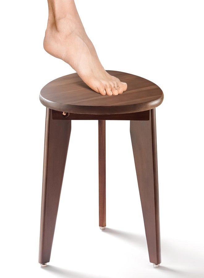 BLUEWEST Shower Foot Stool for Shaving Legs, Acacia Wood Shower Foot Rest (Walnut, Round Seat) - Image 1