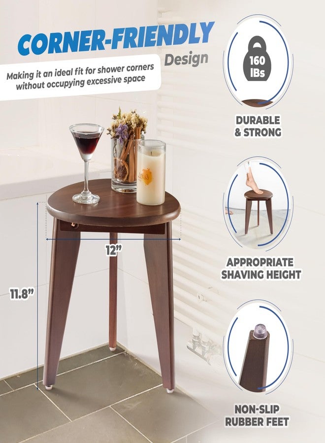 BLUEWEST Shower Foot Stool for Shaving Legs, Acacia Wood Shower Foot Rest (Walnut, Round Seat) - Image 2