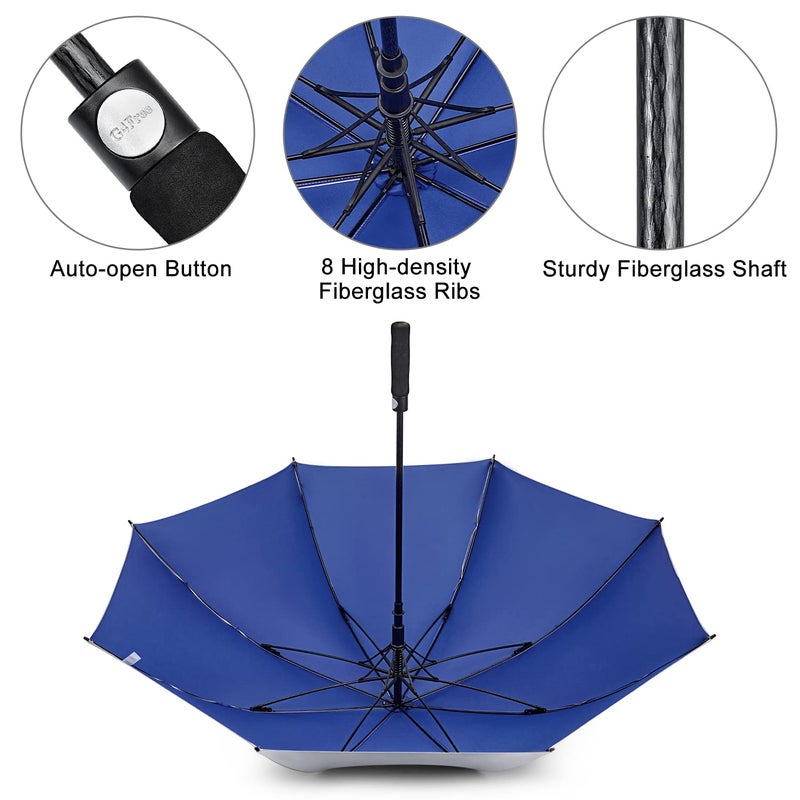 G4Free 62 Inch UV Protection Golf Umbrella UPF 50+ Large Sun Blocking Auto Open Windproof Rain Umbrellas (Silver/Blue) - Image 5