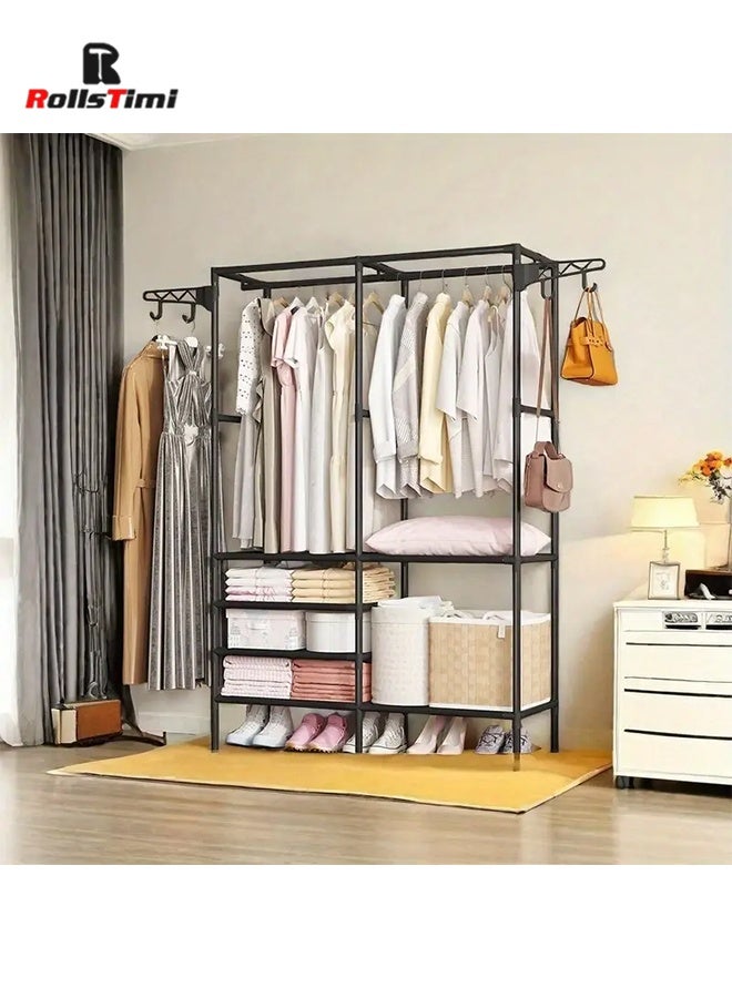 RollsTimi  Double Row Portable Wardrobe, Independent Closet Organizer Rack, with Shelf Hanger, Hanging Rod, Storage and Organizing Rack, Suitable for Cloakroom, Bedroom - Image 4