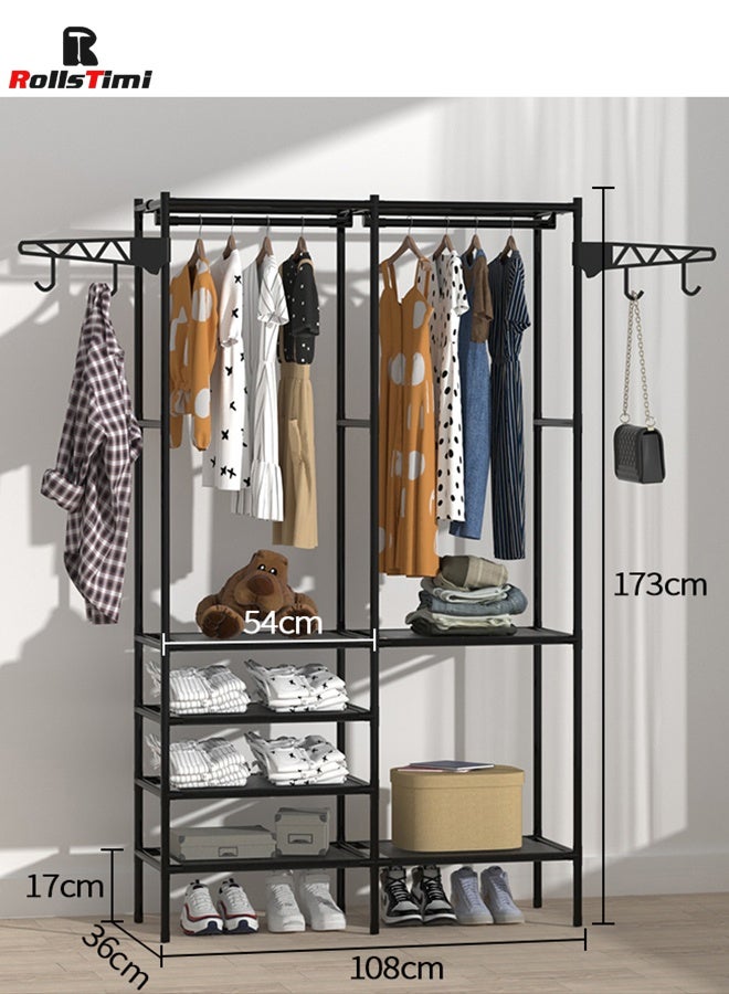 RollsTimi  Double Row Portable Wardrobe, Independent Closet Organizer Rack, with Shelf Hanger, Hanging Rod, Storage and Organizing Rack, Suitable for Cloakroom, Bedroom - Image 2