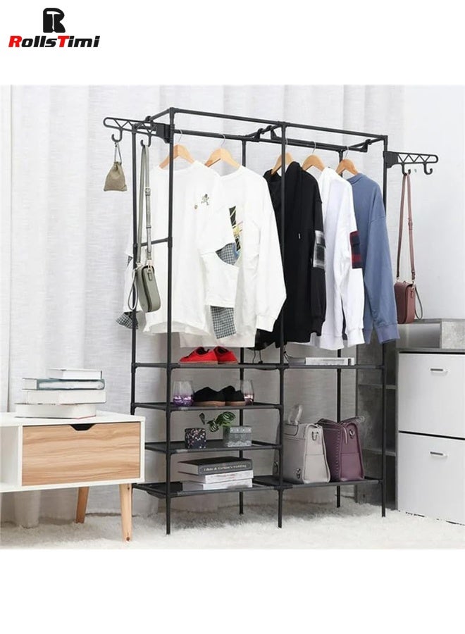 RollsTimi  Double Row Portable Wardrobe, Independent Closet Organizer Rack, with Shelf Hanger, Hanging Rod, Storage and Organizing Rack, Suitable for Cloakroom, Bedroom - Image 3