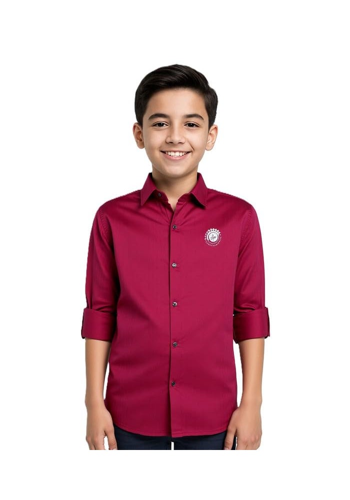 CHARCHIT Boys Cotton Blend Solid Full Sleeves Casual Shirt - Red - Image 1