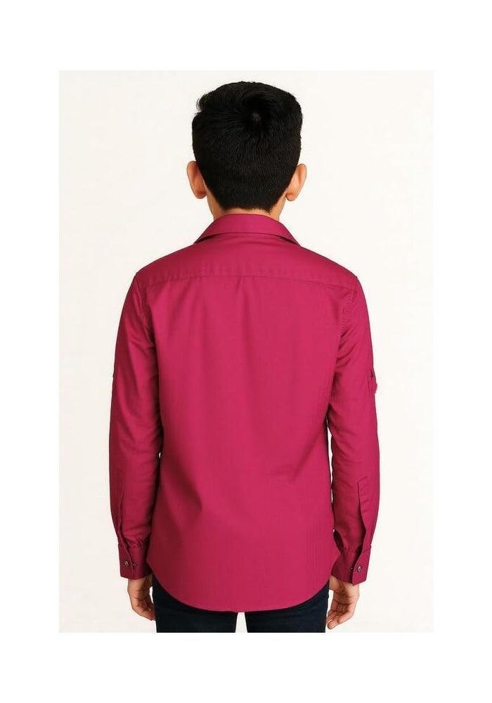 CHARCHIT Boys Cotton Blend Solid Full Sleeves Casual Shirt - Red - Image 2
