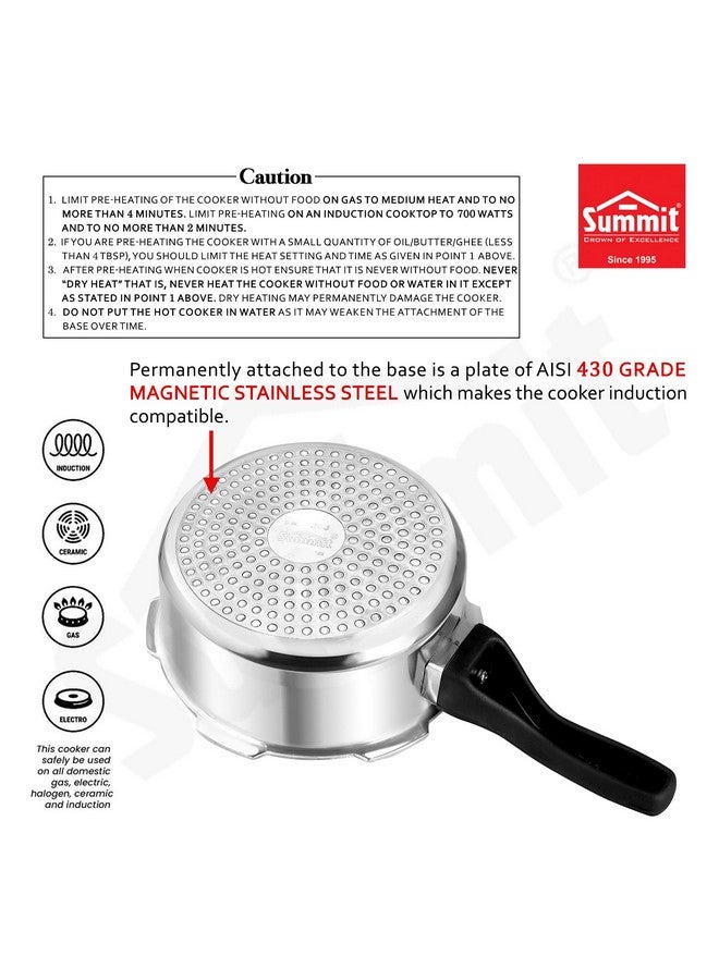 Summit Outer Lid 1 Litre Induction Base Supreme Aluminium Pressure Cooker, Silver - Image 4