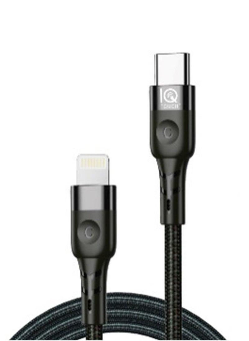IQ TOUCH كابل Lightning C معتمد من IQ TOUCH Mfi بطول 1.2 متر من الألومنيوم المضفر باللون الأسود  - Image 3