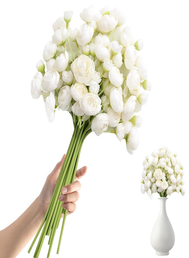 ROPCIA 18 Pcs Ranunculus Artificial Fake Plants Flowers,White Faux Silk Mini Flowers for DIY Bouquets Bulk Faux Wedding Filler Home Centerpieces Arrangements Bridal Christmas Decorations - Image 1