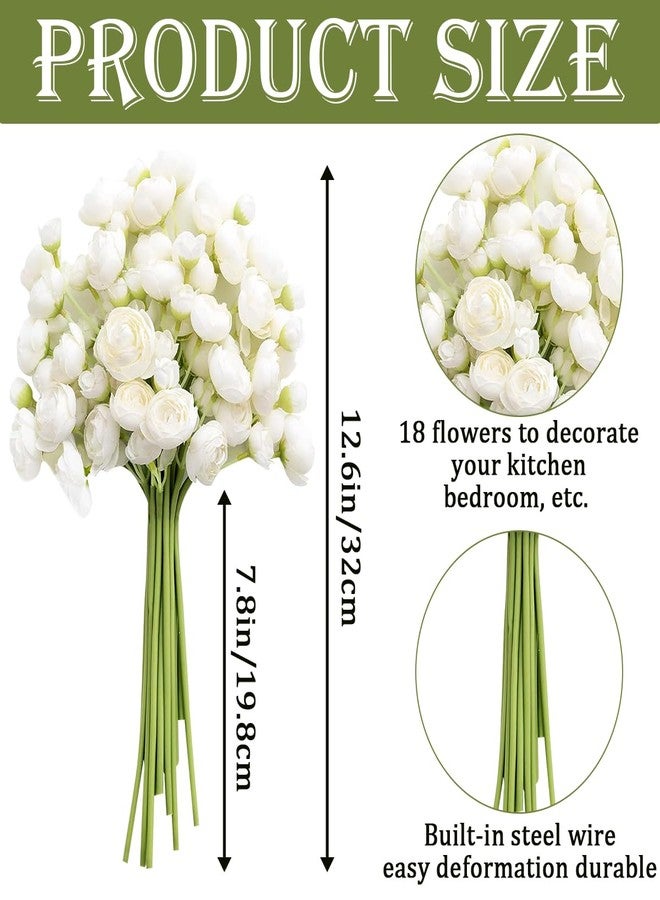 ROPCIA 18 Pcs Ranunculus Artificial Fake Plants Flowers,White Faux Silk Mini Flowers for DIY Bouquets Bulk Faux Wedding Filler Home Centerpieces Arrangements Bridal Christmas Decorations - Image 3