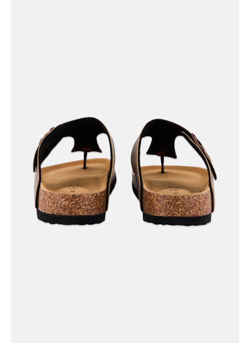 Algspar - Men Leather Slip On Cork Sandals, Tan - Image 1