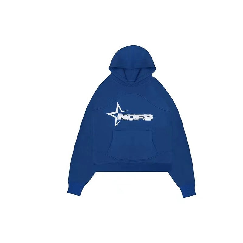 2023 fashion fashion brand letter print loose sweater trousers hip hop streetwear men and women pullover casual suit Blue Coat