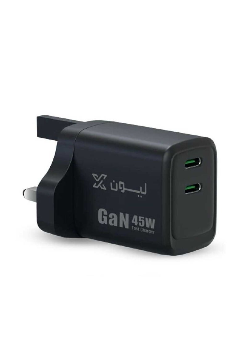 Lionx Lion X 45W Dual Port PD Fast Wall Charger Black
