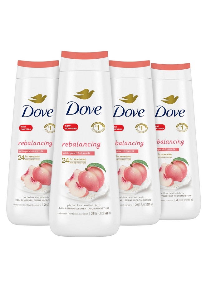 Dove Body Wash Rebalancing White Peach & Rice Milk, 4 Count for Renewed, Healthy Looking Skin, Moisturizing Gentle Skin Cleanser with 24hr Renewing MicroMoisture, 20 oz - Image 1