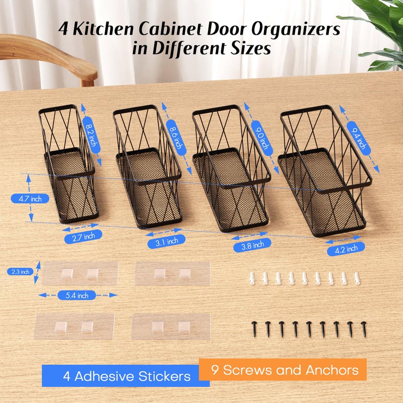 BasicForm 4 Pack Metal Kitchen Inside Cabinet Door Organizer, Adhesive Lid Organizers Cabinet Door Storage for Tupperware Lid, Storage Holder Basket for Kitchen Wall Mounted (Black) - Image 2