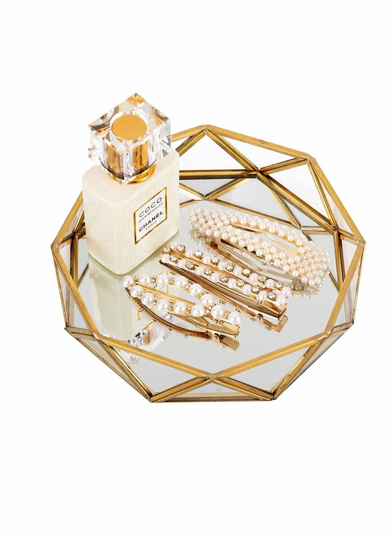 صينية مرآة ذهبية لمستحضرات التجميل، منظم مجوهرات معدني مزخرف، مكياج لحمام، تسريحة، غرفة نوم - Image 5