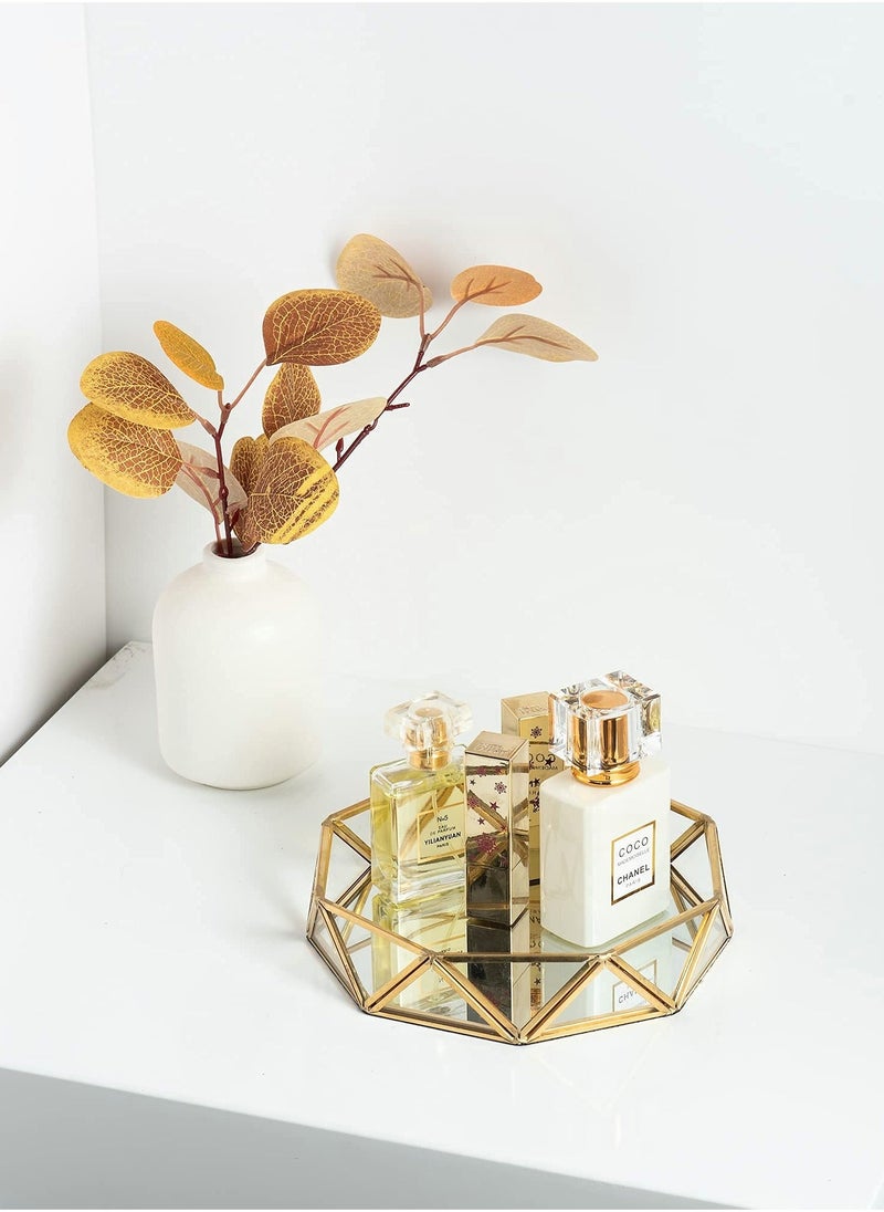 صينية مرآة ذهبية لمستحضرات التجميل، منظم مجوهرات معدني مزخرف، مكياج لحمام، تسريحة، غرفة نوم - Image 2