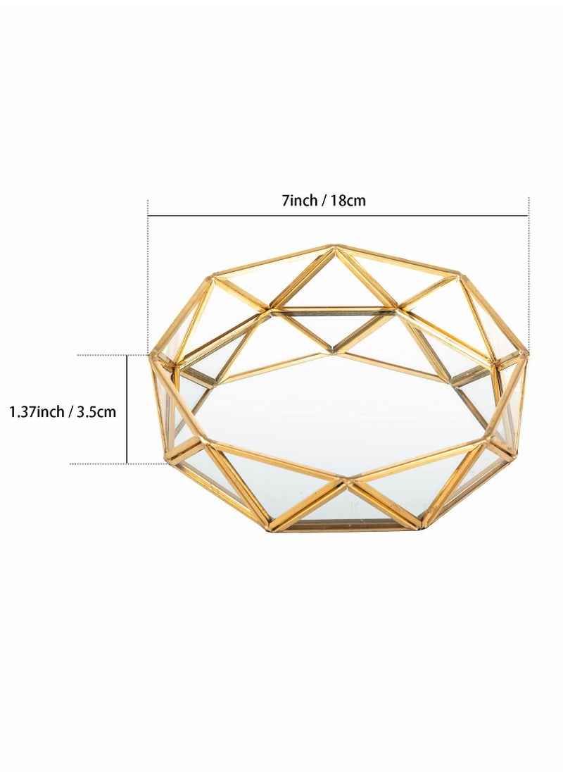 صينية مرآة ذهبية لمستحضرات التجميل، منظم مجوهرات معدني مزخرف، مكياج لحمام، تسريحة، غرفة نوم - Image 4