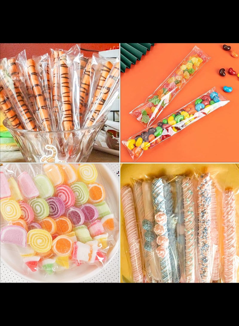 AVACraft Cellophane Bags,100 Pcs Treat Bags, Clear Cellophane Gift Bags, 2 x 8 Inch Self Adhesive Sealing Plastic Gift Bags, Resealable Cellophane Bag for Pretzel Rods, Candy, Snack  Pretzels Individual Bags,5x20(17+3)cm - Image 3