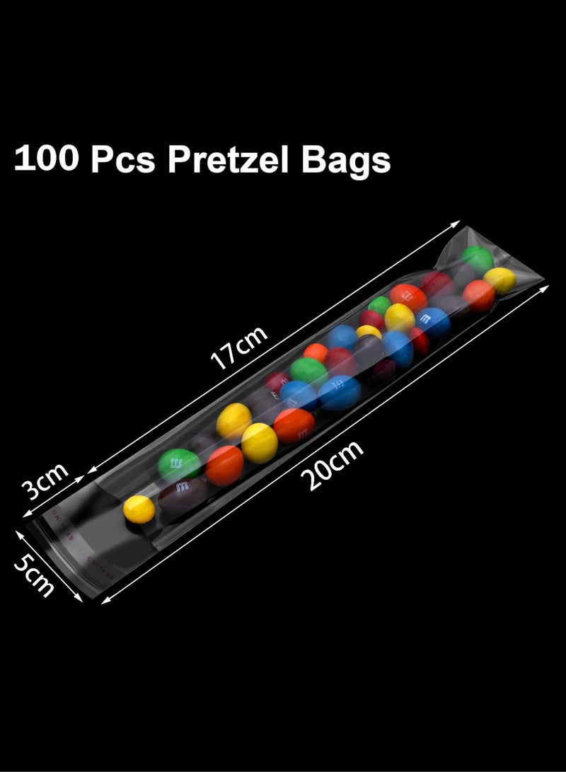 AVACraft Cellophane Bags,100 Pcs Treat Bags, Clear Cellophane Gift Bags, 2 x 8 Inch Self Adhesive Sealing Plastic Gift Bags, Resealable Cellophane Bag for Pretzel Rods, Candy, Snack  Pretzels Individual Bags,5x20(17+3)cm - Image 5