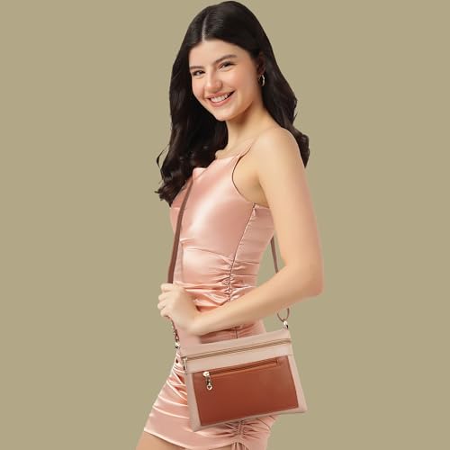 DANIEL CLARK Women Stylish Multi-Pocket Zip Closure Cross Body Bag| Travel Side Bag| Sling Pouch Bag|Messenger Shoulder Bag With Adjustable Strap (Beige, 23 X 17.7 X 5 Cm) - Image 3