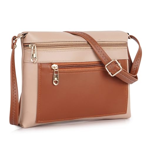 DANIEL CLARK Women Stylish Multi-Pocket Zip Closure Cross Body Bag| Travel Side Bag| Sling Pouch Bag|Messenger Shoulder Bag With Adjustable Strap (Beige, 23 X 17.7 X 5 Cm) - Image 1