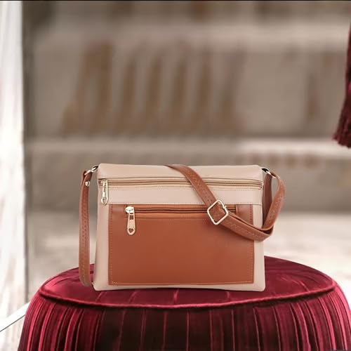 DANIEL CLARK Women Stylish Multi-Pocket Zip Closure Cross Body Bag| Travel Side Bag| Sling Pouch Bag|Messenger Shoulder Bag With Adjustable Strap (Beige, 23 X 17.7 X 5 Cm) - Image 2
