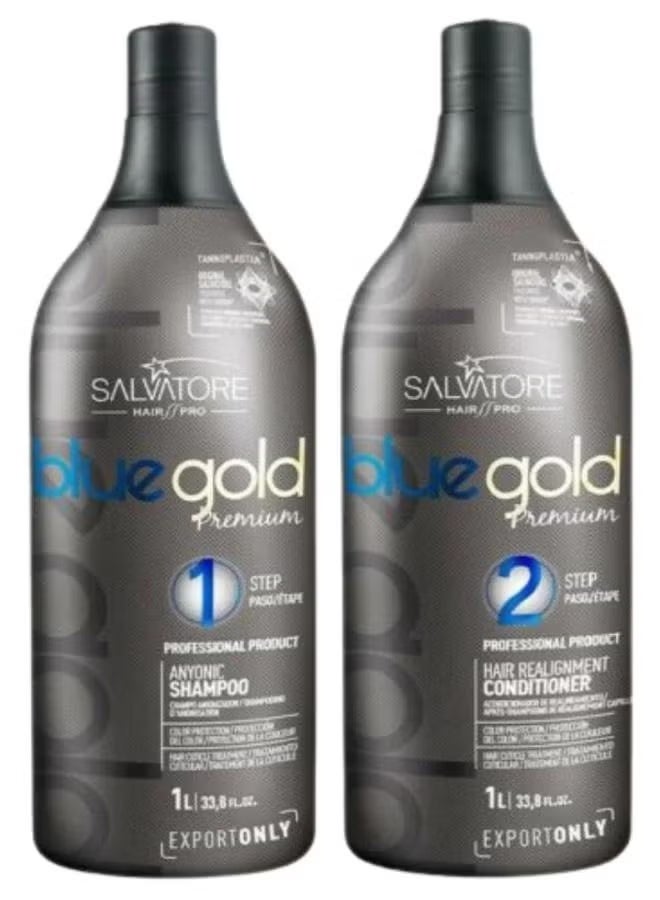 Blue Gold Premium Brazilian Keratin Treatment Progressive Set Step1 And 2 2*1 Liter