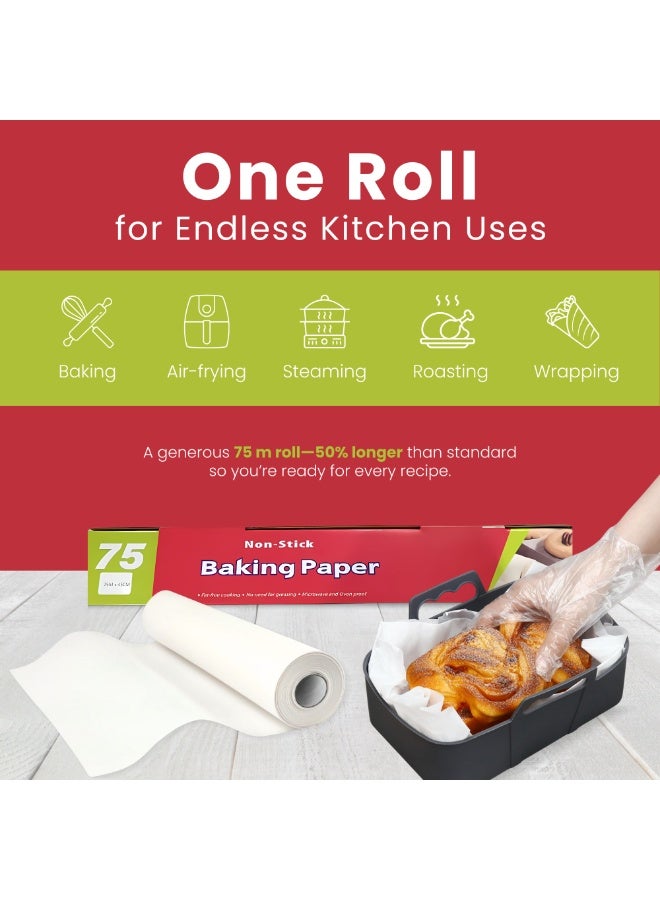 Nexso Premium Silicone Oil Baking Paper – Non-Stick, Waterproof, Heat-Resistant, 75m Roll, 45cm Width, Ideal for Oven, Air Fryer, Microwave, Grilling, White, Durable & Eco-Friendly - Image 2