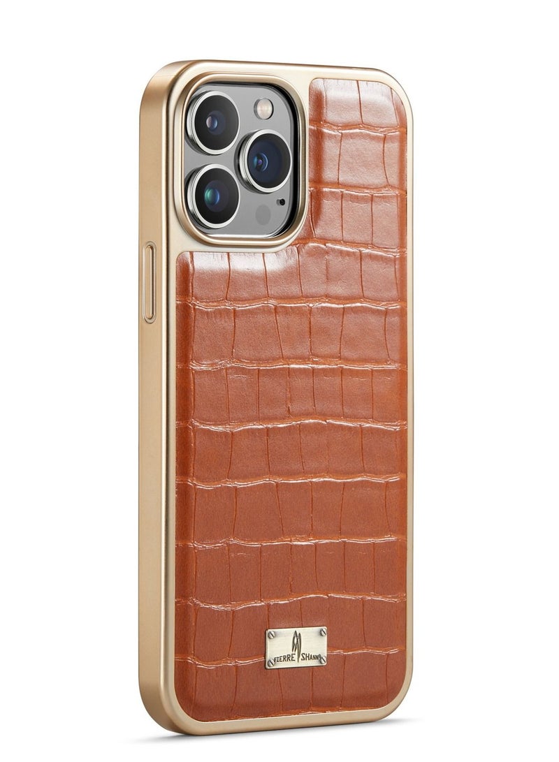 Suteni Electroplating Back Cover Crocodile Leather Phone Case for iPhone - Image 1