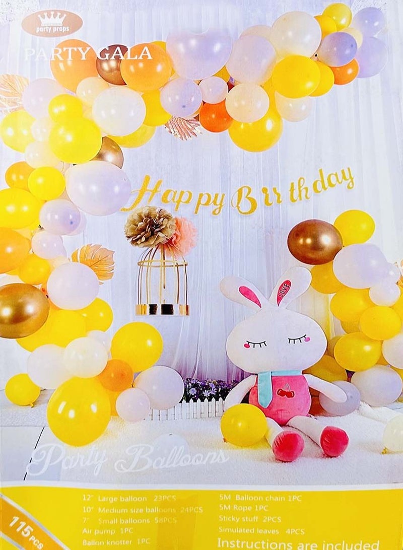 YOMA Yellow , White , Rose pink and gold 115 Piece balloons , Birthday Party Decoration Colorful Balloons Set Multicolor  12/10/7/ Inch  - Image 1