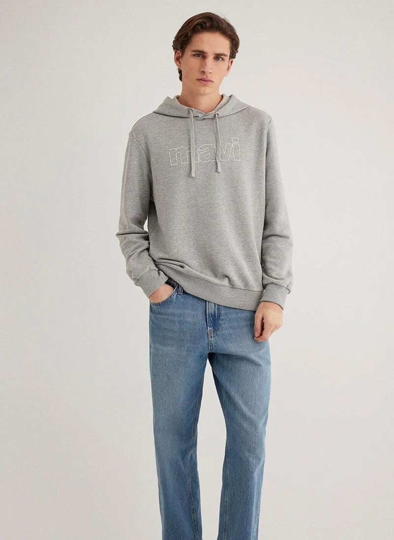 MAVI Mavi Logo Printed Hooded Grey Sweatshirt