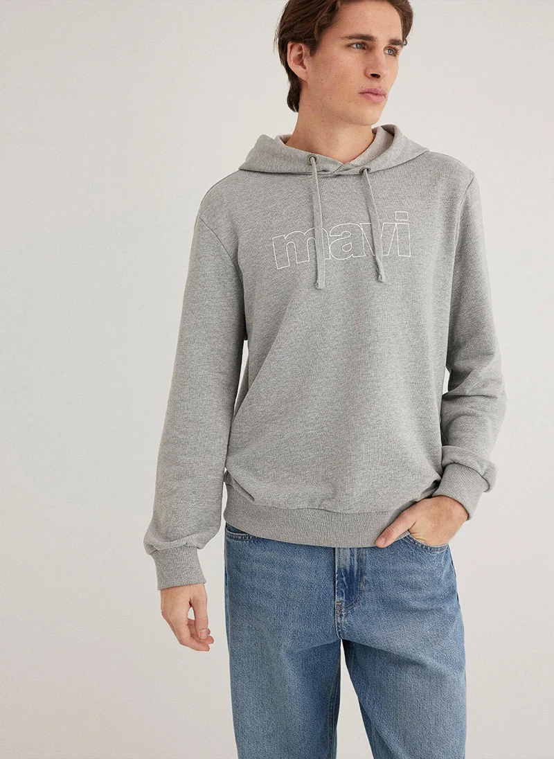 MAVI Mavi Logo Printed Hooded Grey Sweatshirt