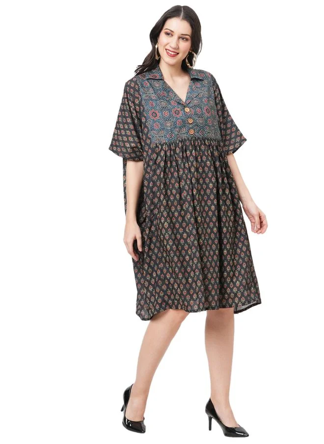 #Be Pockets Detail Printed Wide Dress