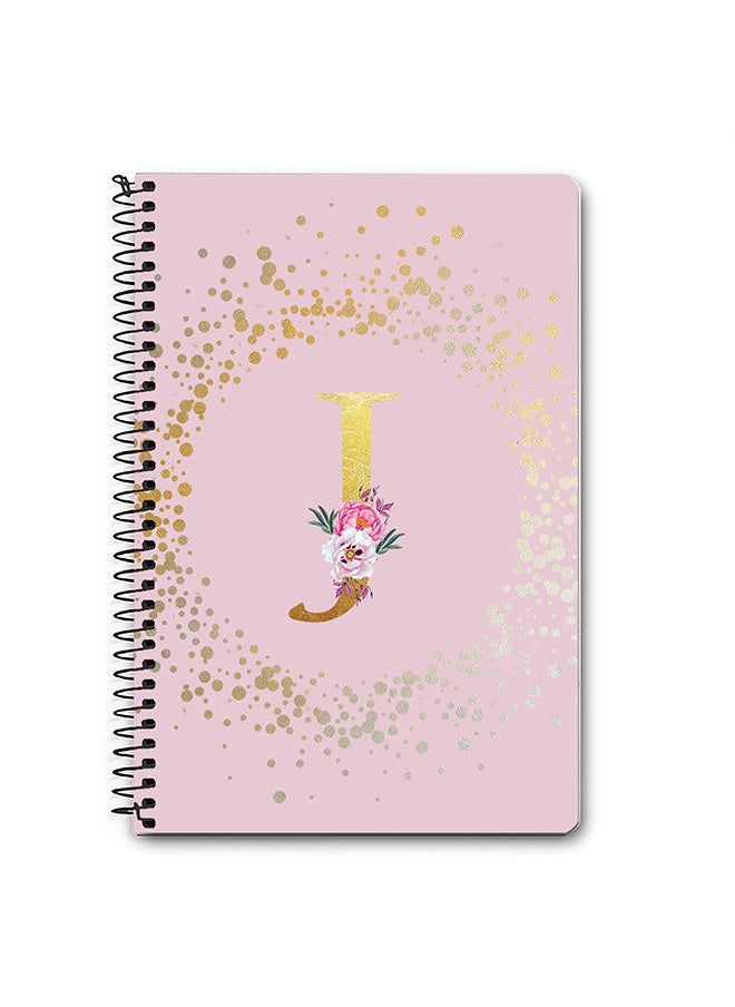 Stylizedd - Designer A5 Spiral Notebook Memo Notepad Journal - Custom Monogram Initial Letter Floral Pattern Alphabet - J - Pink - Image 1