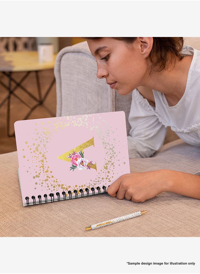 Stylizedd - Designer A5 Spiral Notebook Memo Notepad Journal - Custom Monogram Initial Letter Floral Pattern Alphabet - J - Pink - Image 1