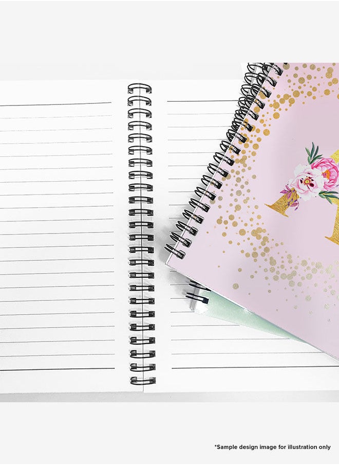 Stylizedd - Designer A5 Spiral Notebook Memo Notepad Journal - Custom Monogram Initial Letter Floral Pattern Alphabet - J - Pink - Image 1