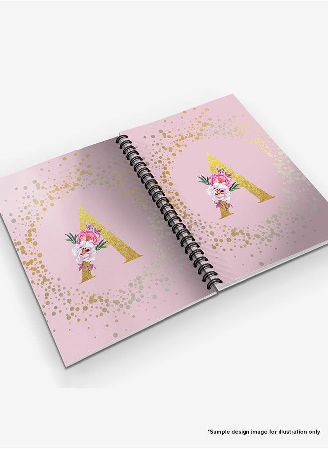 Stylizedd - Designer A5 Spiral Notebook Memo Notepad Journal - Custom Monogram Initial Letter Floral Pattern Alphabet - J - Pink - Image 1