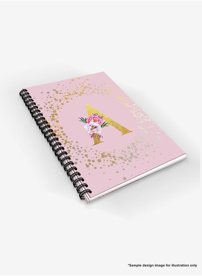 Stylizedd - Designer A5 Spiral Notebook Memo Notepad Journal - Custom Monogram Initial Letter Floral Pattern Alphabet - J - Pink - Image 1