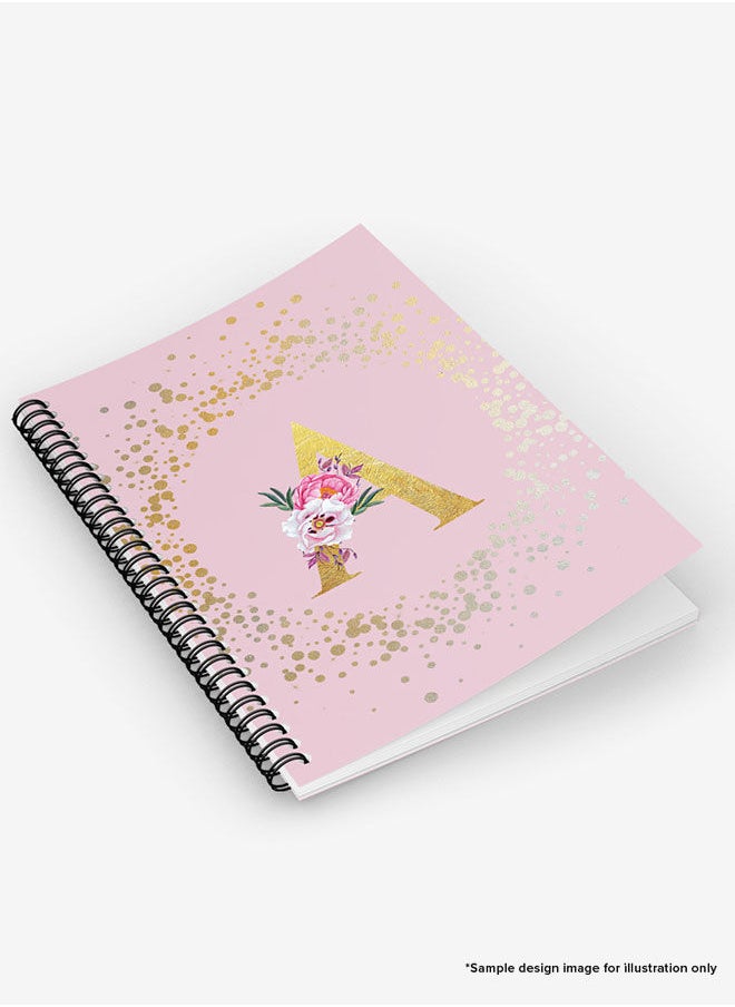 Stylizedd - Designer A5 Spiral Notebook Memo Notepad Journal - Custom Monogram Initial Letter Floral Pattern Alphabet - J - Pink - Image 1