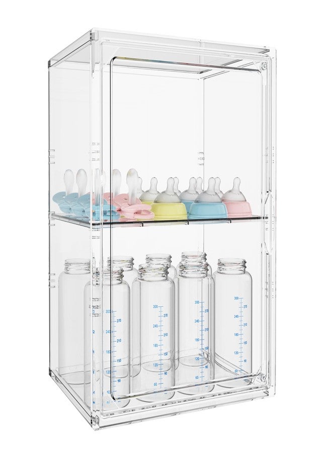 RUFHVTY Baby Bottle Organizer, 3 Tiers Adjustable Bottle Storage Container for Countertop, Clear Acrylic Bottle Station with 2 Removable Dividers and Magnetic Door, Suitable for Kitchen Bathroom Vanity - Image 1