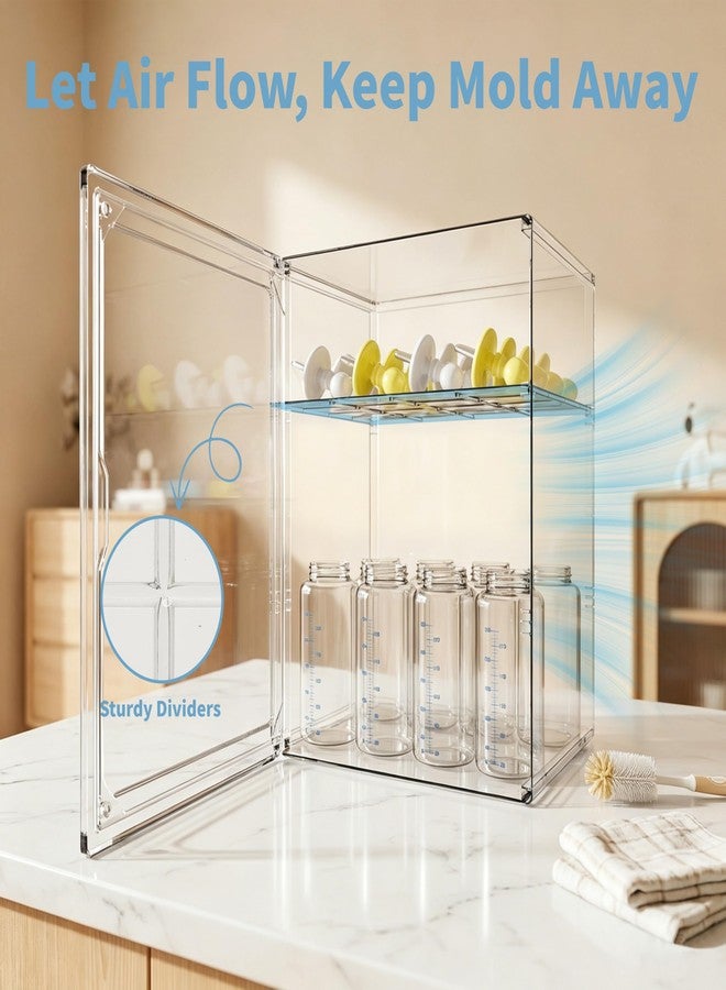 RUFHVTY Baby Bottle Organizer, 3 Tiers Adjustable Bottle Storage Container for Countertop, Clear Acrylic Bottle Station with 2 Removable Dividers and Magnetic Door, Suitable for Kitchen Bathroom Vanity - Image 5