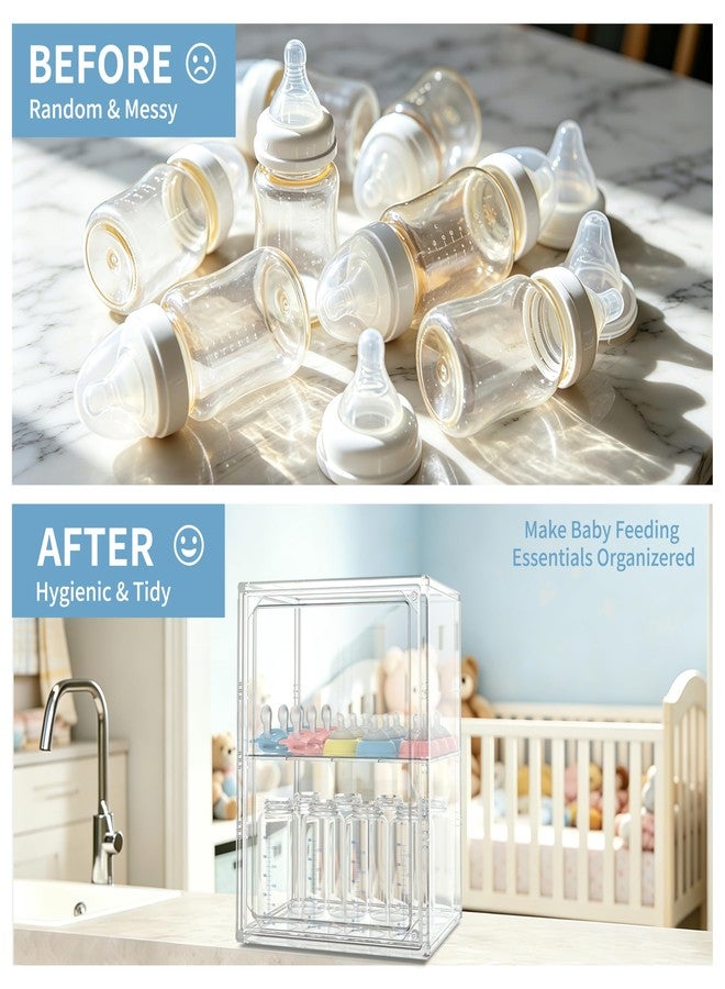 RUFHVTY Baby Bottle Organizer, 3 Tiers Adjustable Bottle Storage Container for Countertop, Clear Acrylic Bottle Station with 2 Removable Dividers and Magnetic Door, Suitable for Kitchen Bathroom Vanity - Image 3