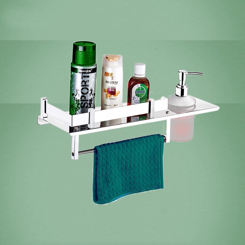 GOSAI GOSAI Stainless Steel Bathroom Accessories Luxurious Bathroom Shelf with Soap Dispanser and Towel Ring Wall Mounted Shelves 14 x 5 inch  - Image 1