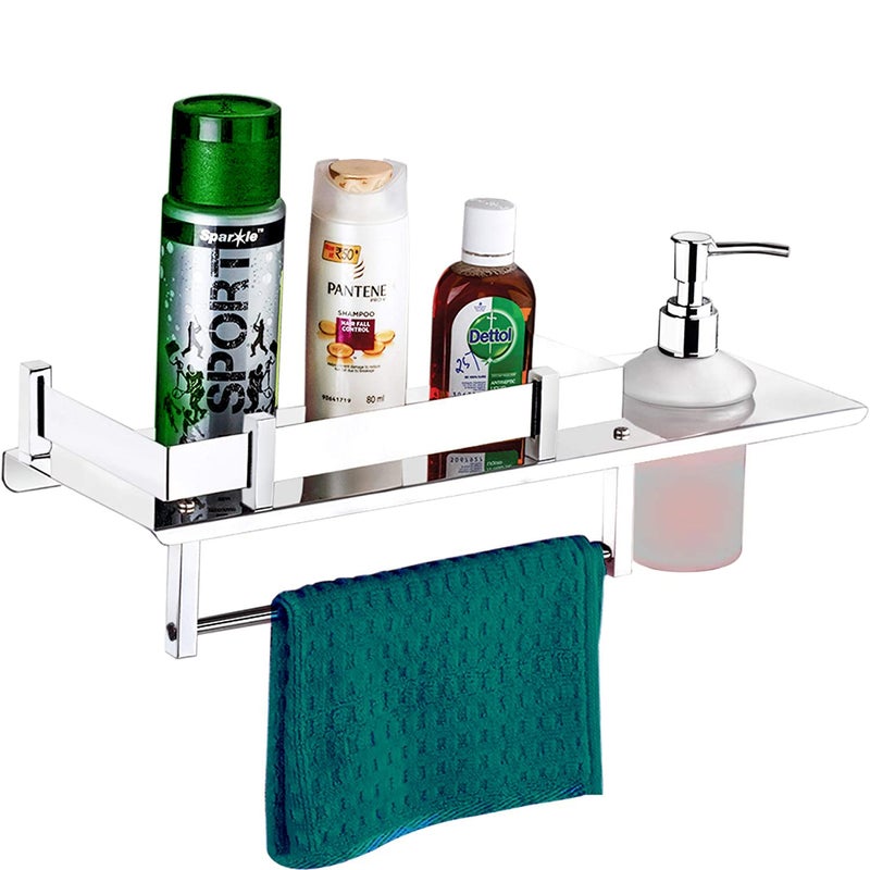 GOSAI GOSAI Stainless Steel Bathroom Accessories Luxurious Bathroom Shelf with Soap Dispanser and Towel Ring Wall Mounted Shelves 14 x 5 inch  - Image 2