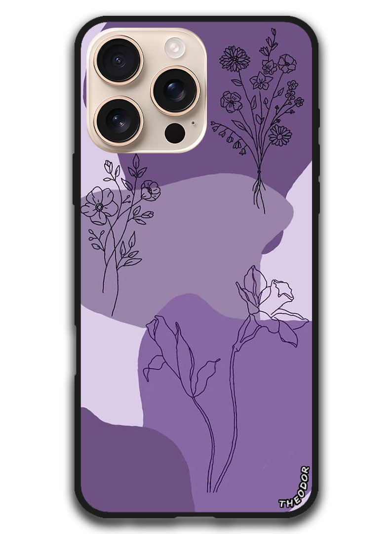 Theodor Protective Case Anti Scratch Shock Proof Bumper Cover For iPhone 16 Pro (6.3)-inch Purple floral design - Image 1