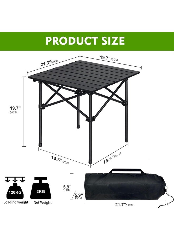 صاروخ فلاير طاولة تخييم خارجية من روكيت فلاير، طاولة نزهة، طاولة نزهة خفيفة الوزن قابلة للطي مع سطح معدني وحقيبة حمل، سهلة الحمل، للاستخدام في الهواء الطلق، النزهات، الطبخ، الشاطئ، المشي لمسافات طويلة، صيد الأسماك، 52×52×50 سم، لون أسود - Image 2