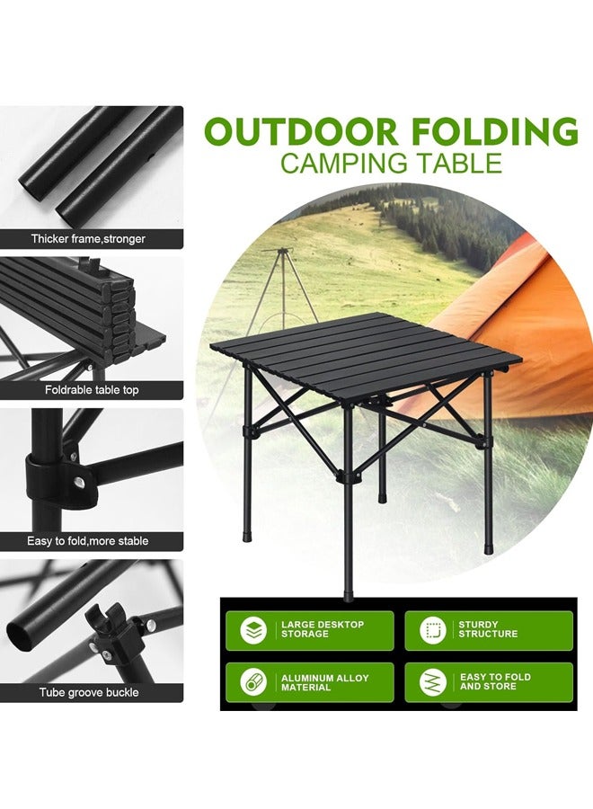 صاروخ فلاير طاولة تخييم خارجية من روكيت فلاير، طاولة نزهة، طاولة نزهة خفيفة الوزن قابلة للطي مع سطح معدني وحقيبة حمل، سهلة الحمل، للاستخدام في الهواء الطلق، النزهات، الطبخ، الشاطئ، المشي لمسافات طويلة، صيد الأسماك، 52×52×50 سم، لون أسود - Image 3