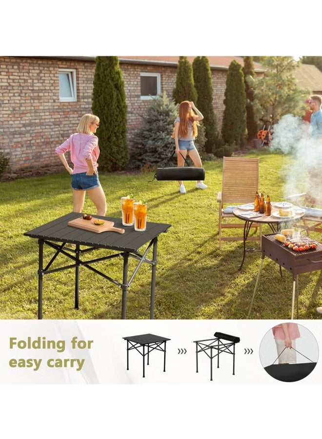 صاروخ فلاير طاولة تخييم خارجية من روكيت فلاير، طاولة نزهة، طاولة نزهة خفيفة الوزن قابلة للطي مع سطح معدني وحقيبة حمل، سهلة الحمل، للاستخدام في الهواء الطلق، النزهات، الطبخ، الشاطئ، المشي لمسافات طويلة، صيد الأسماك، 52×52×50 سم، لون أسود - Image 4