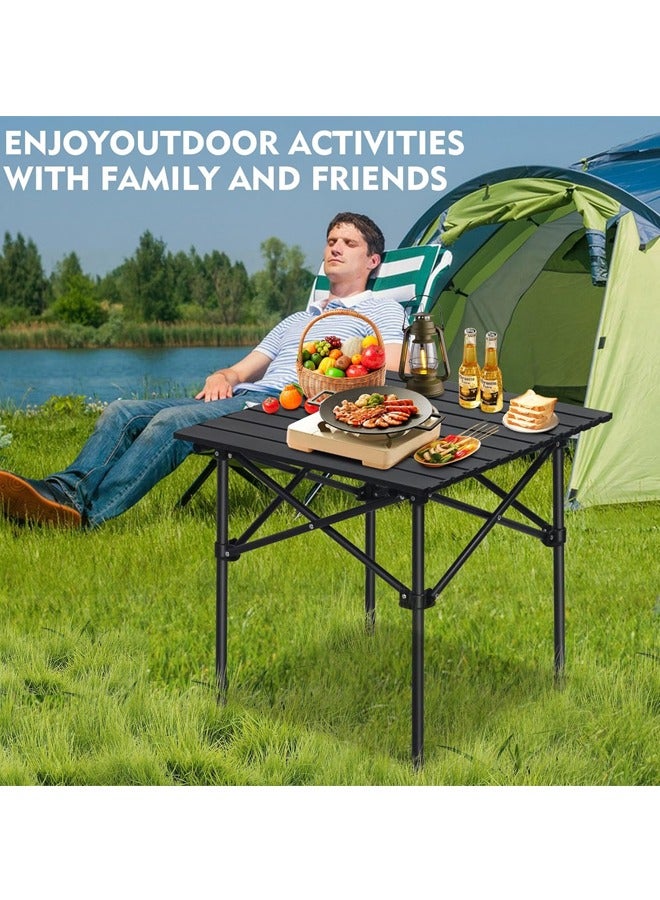 صاروخ فلاير طاولة تخييم خارجية من روكيت فلاير، طاولة نزهة، طاولة نزهة خفيفة الوزن قابلة للطي مع سطح معدني وحقيبة حمل، سهلة الحمل، للاستخدام في الهواء الطلق، النزهات، الطبخ، الشاطئ، المشي لمسافات طويلة، صيد الأسماك، 52×52×50 سم، لون أسود - Image 5